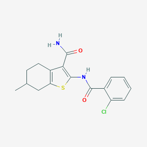 molecular formula C17H17ClN2O2S B336795 2-[(2-Chlorobenzoyl)amino]-6-methyl-4,5,6,7-tetrahydro-1-benzothiophene-3-carboxamide 