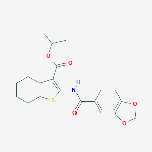 molecular formula C20H21NO5S B336817 Isopropyl 2-[(1,3-benzodioxol-5-ylcarbonyl)amino]-4,5,6,7-tetrahydro-1-benzothiophene-3-carboxylate 