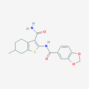 molecular formula C18H18N2O4S B336823 N-(3-carbamoyl-6-methyl-4,5,6,7-tetrahydro-1-benzothiophen-2-yl)-1,3-benzodioxole-5-carboxamide 