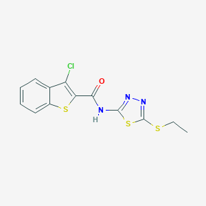 molecular formula C13H10ClN3OS3 B336839 3-chloro-N-[5-(ethylsulfanyl)-1,3,4-thiadiazol-2-yl]-1-benzothiophene-2-carboxamide 