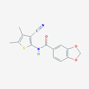molecular formula C15H12N2O3S B336851 N-(3-cyano-4,5-dimethylthiophen-2-yl)-1,3-benzodioxole-5-carboxamide 