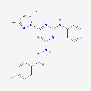 molecular formula C22H22N8 B336870 4-methylbenzaldehyde [4-anilino-6-(3,5-dimethyl-1H-pyrazol-1-yl)-1,3,5-triazin-2-yl]hydrazone 