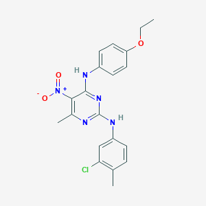 molecular formula C20H20ClN5O3 B336880 2-(3-Chloro-4-methylanilino)-4-(4-ethoxyanilino)-5-nitro-6-methylpyrimidine 