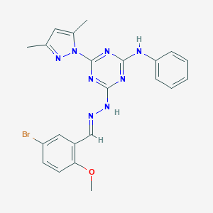 molecular formula C22H21BrN8O B336882 5-bromo-2-methoxybenzaldehyde [4-anilino-6-(3,5-dimethyl-1H-pyrazol-1-yl)-1,3,5-triazin-2-yl]hydrazone 