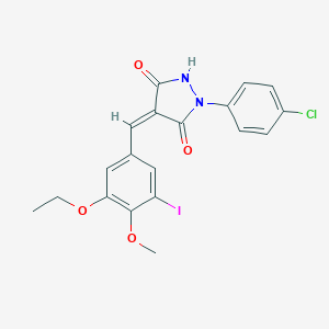 molecular formula C19H16ClIN2O4 B336883 1-(4-Chlorophenyl)-4-(3-ethoxy-5-iodo-4-methoxybenzylidene)-3,5-pyrazolidinedione 