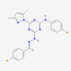 molecular formula C21H18Br2N8 B336892 4-bromobenzaldehyde [4-(4-bromoanilino)-6-(3,5-dimethyl-1H-pyrazol-1-yl)-1,3,5-triazin-2-yl]hydrazone 