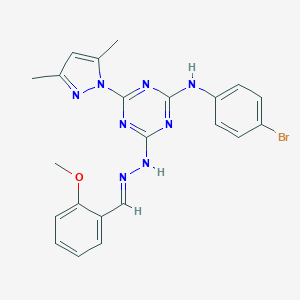 molecular formula C22H21BrN8O B336901 2-methoxybenzaldehyde [4-(4-bromoanilino)-6-(3,5-dimethyl-1H-pyrazol-1-yl)-1,3,5-triazin-2-yl]hydrazone 