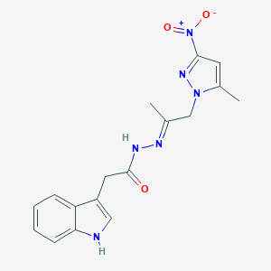 molecular formula C17H18N6O3 B336903 N'-(2-{3-nitro-5-methyl-1H-pyrazol-1-yl}-1-methylethylidene)-2-(1H-indol-3-yl)acetohydrazide 