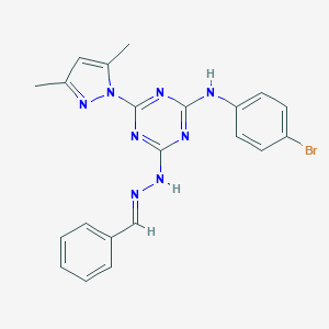 molecular formula C21H19BrN8 B336905 benzaldehyde [4-(4-bromoanilino)-6-(3,5-dimethyl-1H-pyrazol-1-yl)-1,3,5-triazin-2-yl]hydrazone 