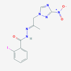 molecular formula C12H11IN6O3 B336910 N'-(2-{3-nitro-1H-1,2,4-triazol-1-yl}-1-methylethylidene)-2-iodobenzohydrazide 
