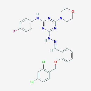 molecular formula C27H24Cl2FN7O2 B336937 2-[(2,4-Dichlorobenzyl)oxy]benzaldehyde [4-(4-fluoroanilino)-6-(4-morpholinyl)-1,3,5-triazin-2-yl]hydrazone 