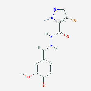 4-bromo-N'-[(E)-(3-methoxy-4-oxocyclohexa-2,5-dien-1-ylidene)methyl]-2-methylpyrazole-3-carbohydrazide