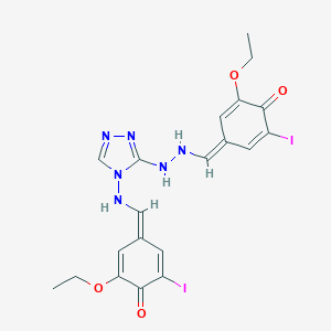 molecular formula C20H20I2N6O4 B336948 (4E)-2-ethoxy-4-[[2-[4-[[(E)-(3-ethoxy-5-iodo-4-oxocyclohexa-2,5-dien-1-ylidene)methyl]amino]-1,2,4-triazol-3-yl]hydrazinyl]methylidene]-6-iodocyclohexa-2,5-dien-1-one 