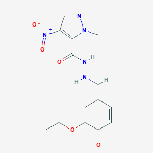 molecular formula C14H15N5O5 B336951 N'-[(Z)-(3-ethoxy-4-oxocyclohexa-2,5-dien-1-ylidene)methyl]-2-methyl-4-nitropyrazole-3-carbohydrazide 