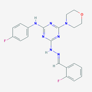 molecular formula C20H19F2N7O B336952 2-Fluorobenzaldehyde [4-(4-fluoroanilino)-6-(4-morpholinyl)-1,3,5-triazin-2-yl]hydrazone 