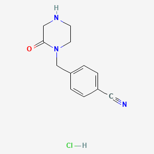 molecular formula C12H14ClN3O B3369560 4-[(2-Oxopiperazin-1-yl)methyl]benzonitrile hydrochloride CAS No. 239072-80-1