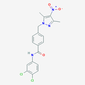 molecular formula C19H16Cl2N4O3 B336971 N-(3,4-dichlorophenyl)-4-({4-nitro-3,5-dimethyl-1H-pyrazol-1-yl}methyl)benzamide 