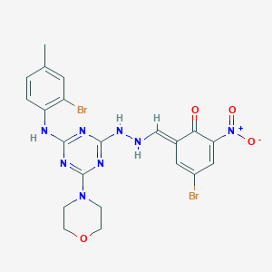 molecular formula C21H20Br2N8O4 B336972 (6E)-4-bromo-6-[[2-[4-(2-bromo-4-methylanilino)-6-morpholin-4-yl-1,3,5-triazin-2-yl]hydrazinyl]methylidene]-2-nitrocyclohexa-2,4-dien-1-one 