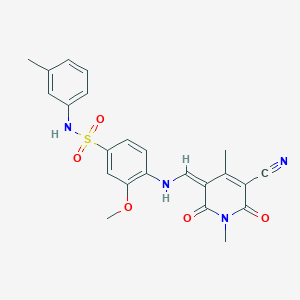 molecular formula C23H22N4O5S B336983 4-[[(Z)-(5-cyano-1,4-dimethyl-2,6-dioxopyridin-3-ylidene)methyl]amino]-3-methoxy-N-(3-methylphenyl)benzenesulfonamide 