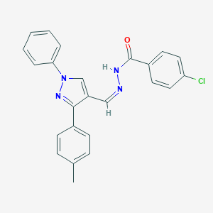 molecular formula C24H19ClN4O B336994 4-chloro-N'-{[3-(4-methylphenyl)-1-phenyl-1H-pyrazol-4-yl]methylene}benzohydrazide 