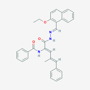 molecular formula C32H29N3O3 B337021 N-[1-({2-[(2-ethoxy-1-naphthyl)methylene]hydrazino}carbonyl)-3-methyl-4-phenyl-1,3-butadienyl]benzamide 