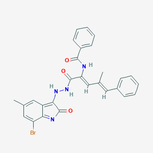molecular formula C28H23BrN4O3 B337024 N-[(2Z,4E)-1-[2-(7-bromo-5-methyl-2-oxoindol-3-yl)hydrazinyl]-4-methyl-1-oxo-5-phenylpenta-2,4-dien-2-yl]benzamide 