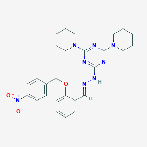 molecular formula C27H32N8O3 B337026 2-({4-Nitrobenzyl}oxy)benzaldehyde [4,6-di(1-piperidinyl)-1,3,5-triazin-2-yl]hydrazone 