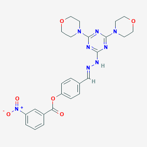 molecular formula C25H26N8O6 B337027 4-[(E)-{2-[4,6-di(morpholin-4-yl)-1,3,5-triazin-2-yl]hydrazinylidene}methyl]phenyl 3-nitrobenzoate 