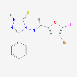 molecular formula C13H8BrIN4OS B337028 4-{[(4-bromo-5-iodo-2-furyl)methylene]amino}-5-phenyl-4H-1,2,4-triazol-3-yl hydrosulfide 