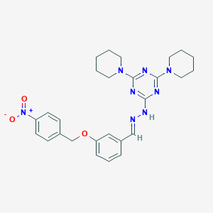 molecular formula C27H32N8O3 B337031 3-({4-Nitrobenzyl}oxy)benzaldehyde [4,6-di(1-piperidinyl)-1,3,5-triazin-2-yl]hydrazone 