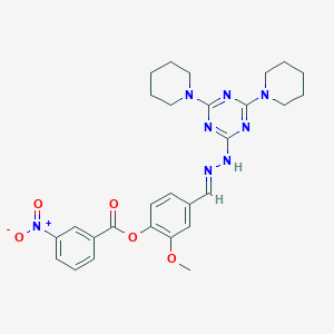 molecular formula C28H32N8O5 B337032 4-{(E)-[(4,6-dipiperidin-1-yl-1,3,5-triazin-2-yl)hydrazono]methyl}-2-methoxyphenyl 3-nitrobenzoate 