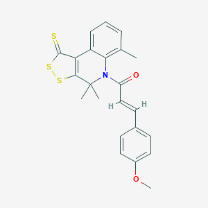 molecular formula C23H21NO2S3 B337048 (2E)-3-(4-methoxyphenyl)-1-(4,4,6-trimethyl-1-thioxo-1,4-dihydro-5H-[1,2]dithiolo[3,4-c]quinolin-5-yl)prop-2-en-1-one 