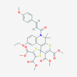 molecular formula C36H35NO11S3 B337049 tetramethyl 9'-ethoxy-6'-[(2E)-3-(4-methoxyphenyl)prop-2-enoyl]-5',5'-dimethyl-5',6'-dihydrospiro[1,3-dithiole-2,1'-thiopyrano[2,3-c]quinoline]-2',3',4,5-tetracarboxylate 