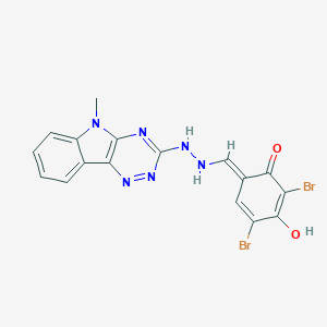 molecular formula C17H12Br2N6O2 B337068 (6E)-2,4-dibromo-3-hydroxy-6-[[2-(5-methyl-[1,2,4]triazino[5,6-b]indol-3-yl)hydrazinyl]methylidene]cyclohexa-2,4-dien-1-one 