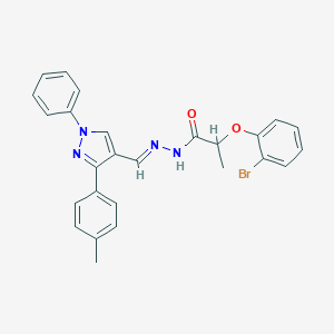 molecular formula C26H23BrN4O2 B337097 2-(2-bromophenoxy)-N'-{[3-(4-methylphenyl)-1-phenyl-1H-pyrazol-4-yl]methylene}propanohydrazide 