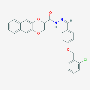 molecular formula C27H21ClN2O4 B337120 N'-[(Z)-{4-[(2-chlorobenzyl)oxy]phenyl}methylidene]-2,3-dihydronaphtho[2,3-b][1,4]dioxine-2-carbohydrazide 