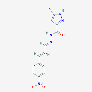 molecular formula C14H13N5O3 B337127 N'-(3-{4-硝基苯基}-2-丙烯亚基)-3-甲基-1H-吡唑-5-甲酰肼 