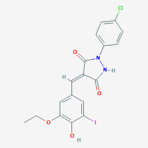 molecular formula C18H14ClIN2O4 B337271 1-(4-Chlorophenyl)-4-(3-ethoxy-4-hydroxy-5-iodobenzylidene)-3,5-pyrazolidinedione 