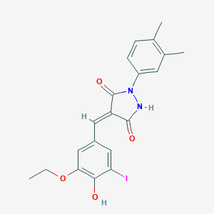 molecular formula C20H19IN2O4 B337273 1-(3,4-Dimethylphenyl)-4-(3-ethoxy-4-hydroxy-5-iodobenzylidene)-3,5-pyrazolidinedione 