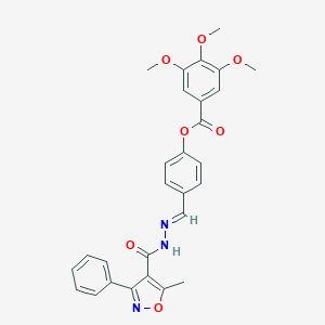 molecular formula C28H25N3O7 B337275 4-[(E)-{2-[(5-methyl-3-phenyl-1,2-oxazol-4-yl)carbonyl]hydrazinylidene}methyl]phenyl 3,4,5-trimethoxybenzoate 