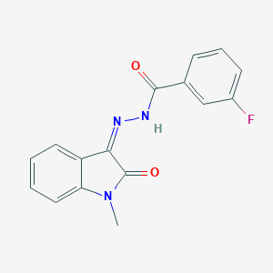molecular formula C16H12FN3O2 B337284 3-fluoro-N-[(Z)-(1-methyl-2-oxoindol-3-ylidene)amino]benzamide 