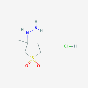 molecular formula C5H13ClN2O2S B3372903 3-Hydrazinyl-3-methyl-1lambda6-thiolane-1,1-dione hydrochloride CAS No. 935-24-0