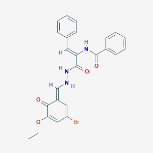 N-[(Z)-3-[2-[(E)-(3-bromo-5-ethoxy-6-oxocyclohexa-2,4-dien-1-ylidene)methyl]hydrazinyl]-3-oxo-1-phenylprop-1-en-2-yl]benzamide