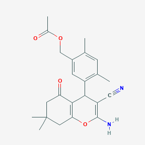 molecular formula C23H26N2O4 B337306 5-(2-amino-3-cyano-7,7-dimethyl-5-oxo-5,6,7,8-tetrahydro-4H-chromen-4-yl)-2,4-dimethylbenzyl acetate 