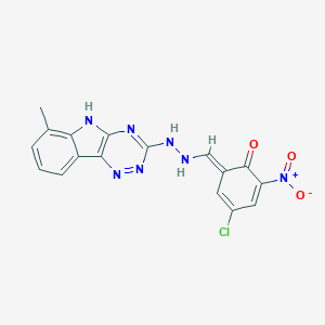 molecular formula C17H12ClN7O3 B337308 (6E)-4-chloro-6-[[2-(6-methyl-5H-[1,2,4]triazino[5,6-b]indol-3-yl)hydrazinyl]methylidene]-2-nitrocyclohexa-2,4-dien-1-one 