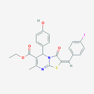 molecular formula C23H19IN2O4S B337309 ethyl 5-(4-hydroxyphenyl)-2-(4-iodobenzylidene)-7-methyl-3-oxo-2,3-dihydro-5H-[1,3]thiazolo[3,2-a]pyrimidine-6-carboxylate 