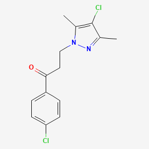 molecular formula C14H14Cl2N2O B3373401 3-(4-chloro-3,5-dimethyl-1H-pyrazol-1-yl)-1-(4-chlorophenyl)propan-1-one CAS No. 1006447-63-7