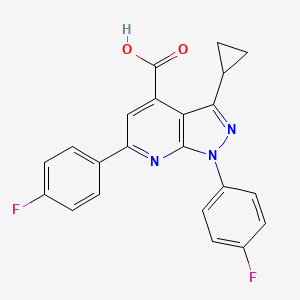 molecular formula C22H15F2N3O2 B3373644 3-cyclopropyl-1,6-bis(4-fluorophenyl)-1H-pyrazolo[3,4-b]pyridine-4-carboxylic acid CAS No. 1011396-68-1