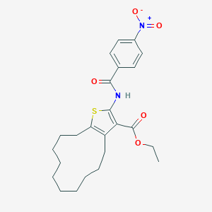 molecular formula C24H30N2O5S B337366 Ethyl 2-({4-nitrobenzoyl}amino)-4,5,6,7,8,9,10,11,12,13-decahydrocyclododeca[b]thiophene-3-carboxylate 