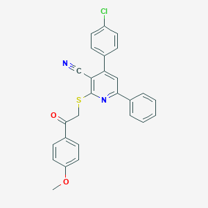 molecular formula C27H19ClN2O2S B337371 4-(4-Chlorophenyl)-2-{[2-(4-methoxyphenyl)-2-oxoethyl]sulfanyl}-6-phenylnicotinonitrile 